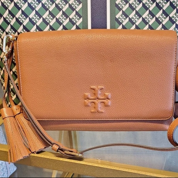 Tory Burch Handbags - Tory Burch Brown Thea Web Flat Clutch Crossbody